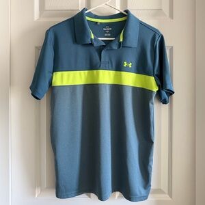Under Armour Boys Teal Polo with Neon Yellow Chest Stripe XL